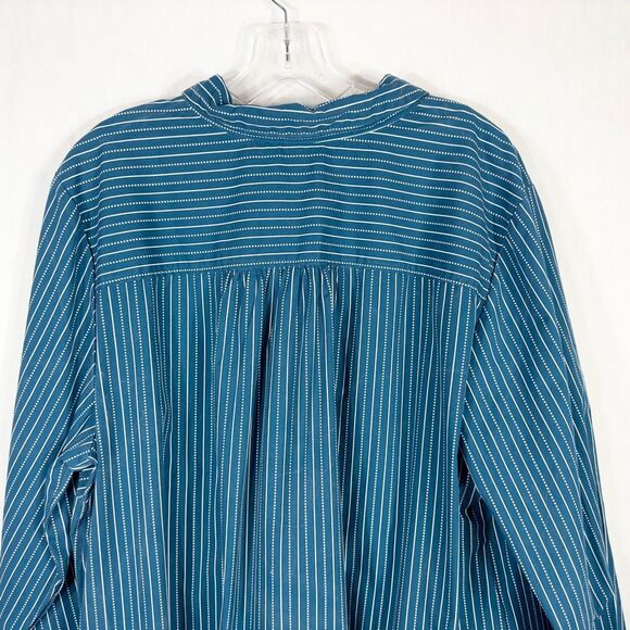 Roamans Plus Size 24W Top Green Striped Button Up Spread Collar Cotton 1528 - Picture 7 of 10